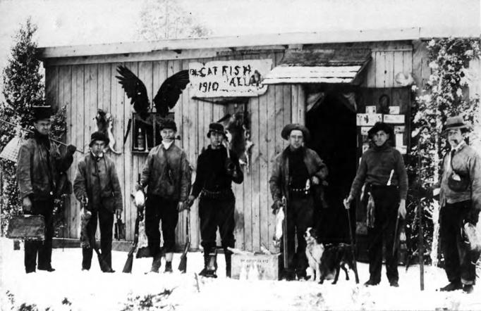 Egg Harbor City - The men of the Catfish Alley Clud back at their club house after a snowy but successful duck hunt - 1910 - EHC