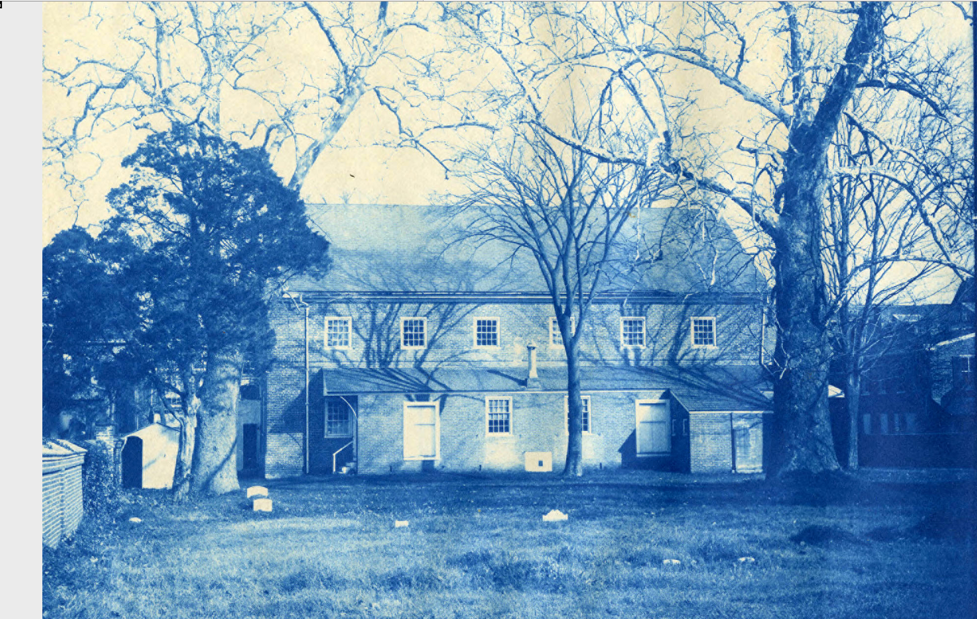 Burlington Friends Meeting House - Rear - cyanotype