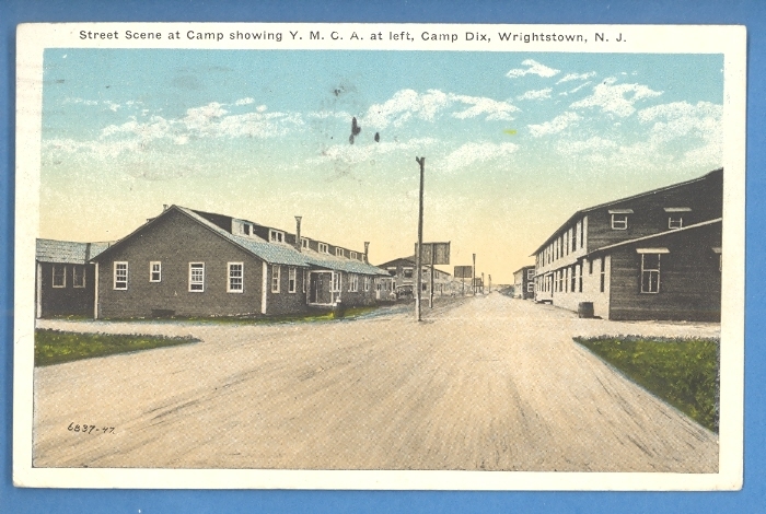 Camp Dix - YMCA on left - c 1920