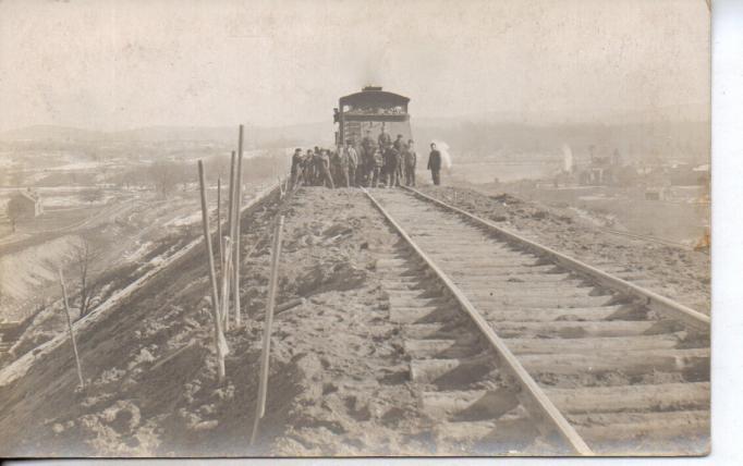 Andover vicinity - DL and W Lackawanna Cutoff - Cahagan steam engine on fill - by Joseph Baily - c 1910